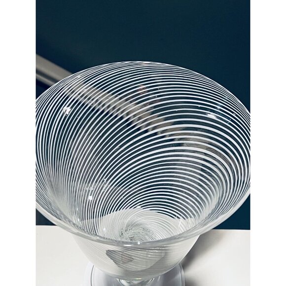 Hand-Blown Art Glass Pedestal Vase|White Swirl Lattice|Murano Style Modern Decor - Picture 7 of 8